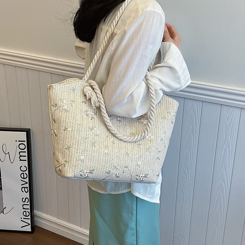 Straw Bag Lace Bag Ins Straw Shoulder | Yazijico™