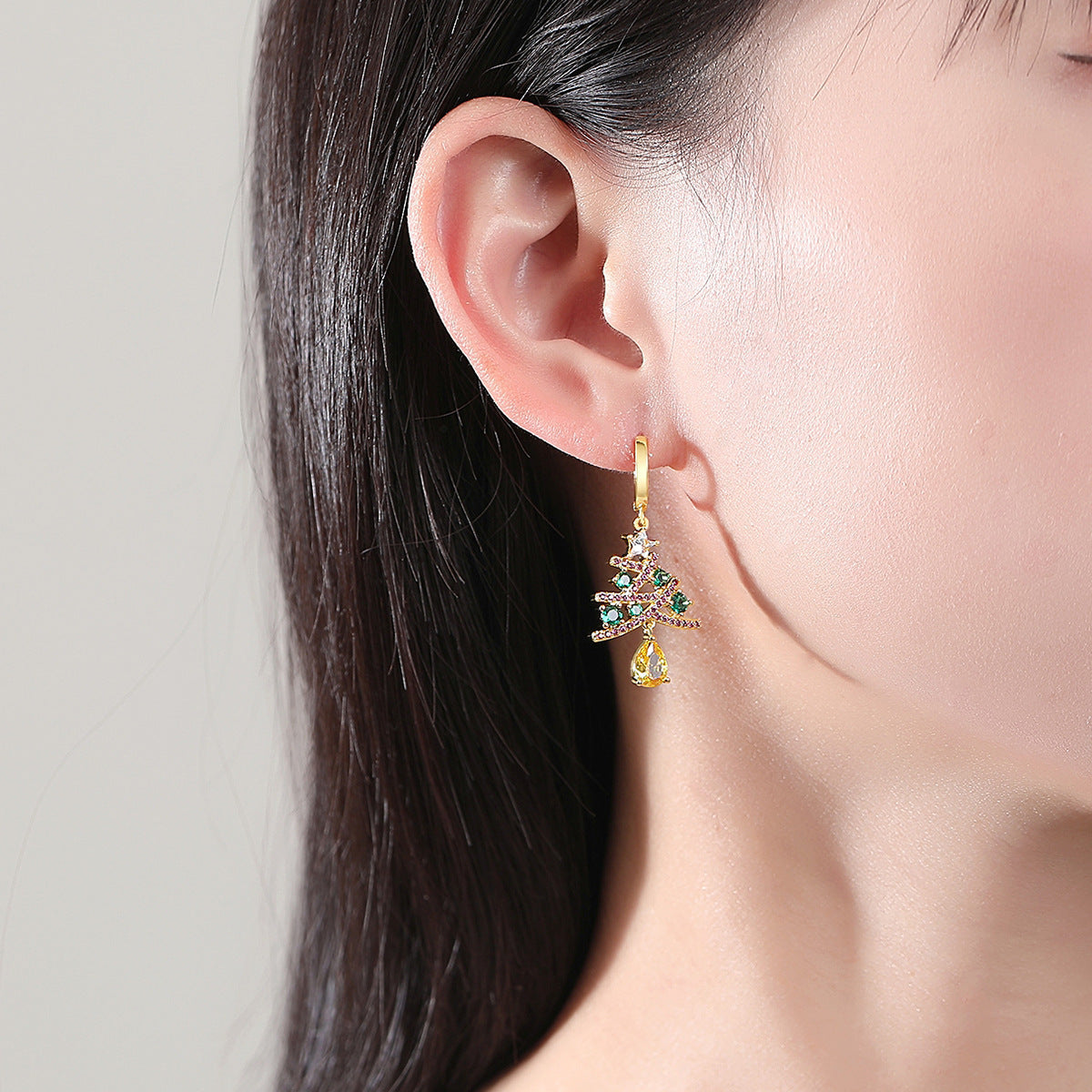 Christmas Tree Earrings With Colorful Rhinestones | Yazijico™