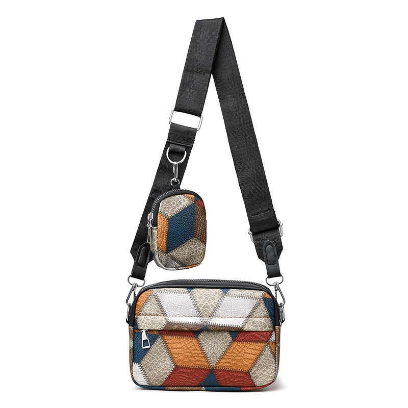 Petit sac carré rétro à coutures contrastées | Yazijico™