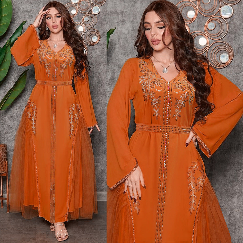 Robe perlée à diamants du Moyen-Orient pour femme | Yazijico™