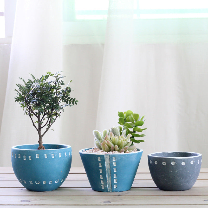 Hand made cement flowerpot fleshy combination | Yazijico™