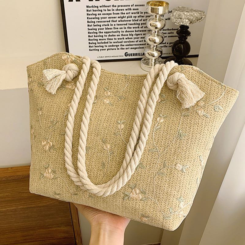 Straw Bag Lace Bag Ins Straw Shoulder | Yazijico™