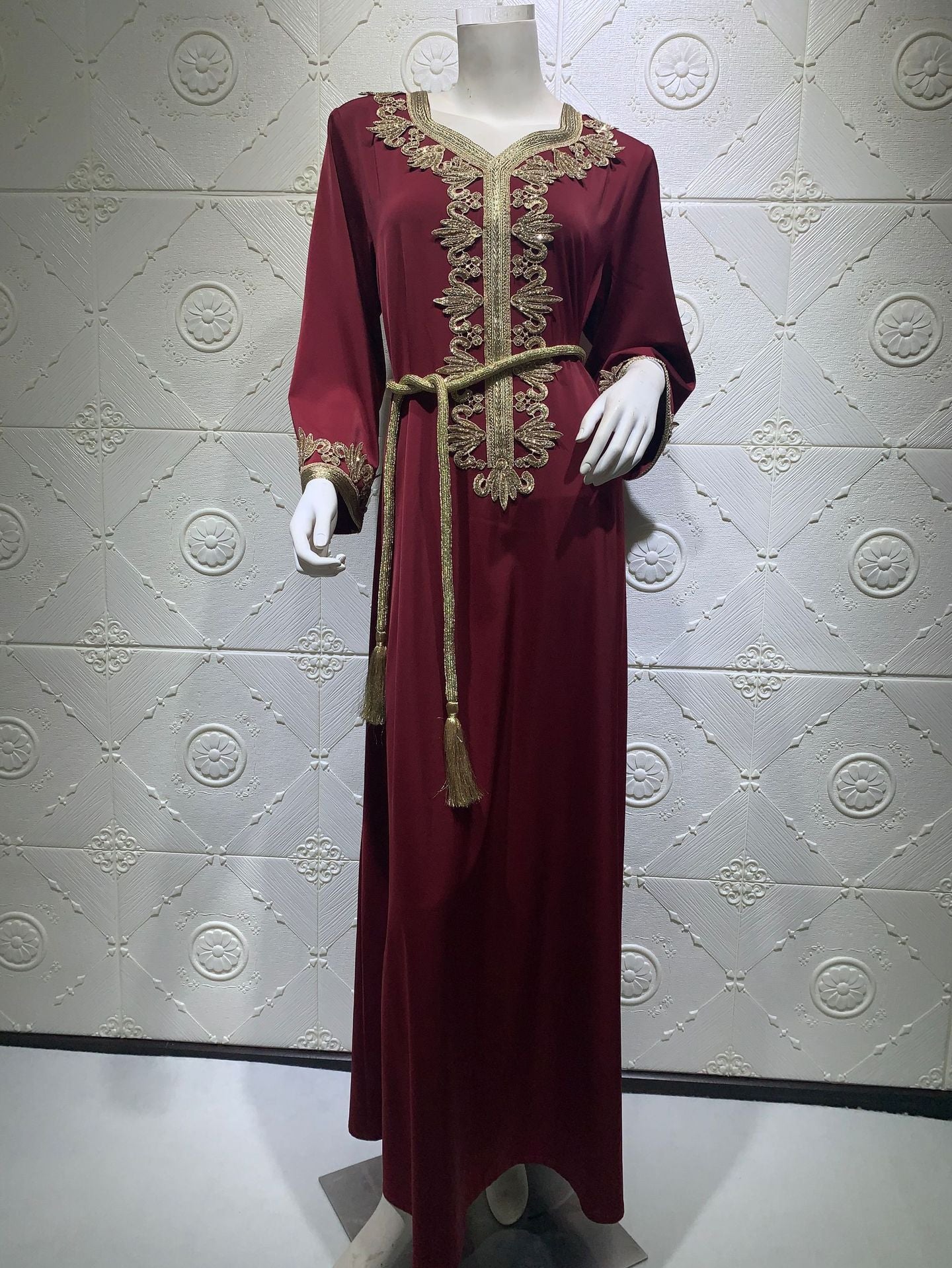Dubai Long Skirt Embroidered Bronzing Lace Dress Yazijico™