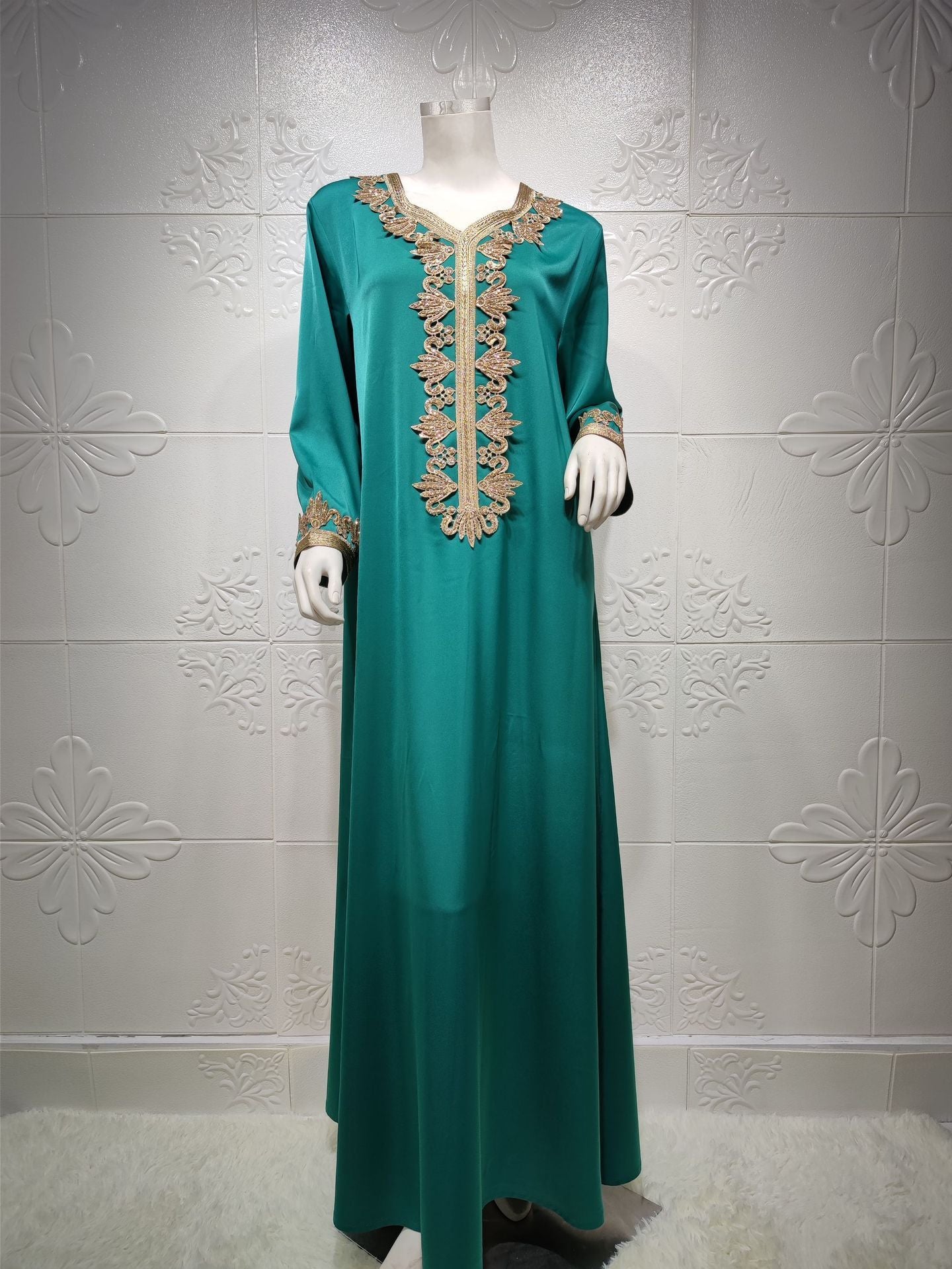 Dubai Long Skirt Embroidered Bronzing Lace Dress Yazijico™