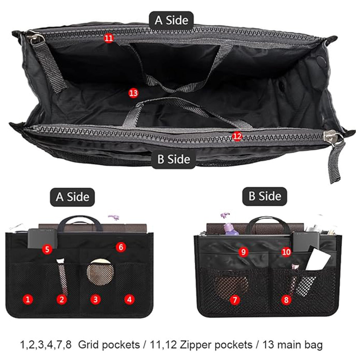 Handbag Organizer Insert With 13 Pockets| Yazijico™