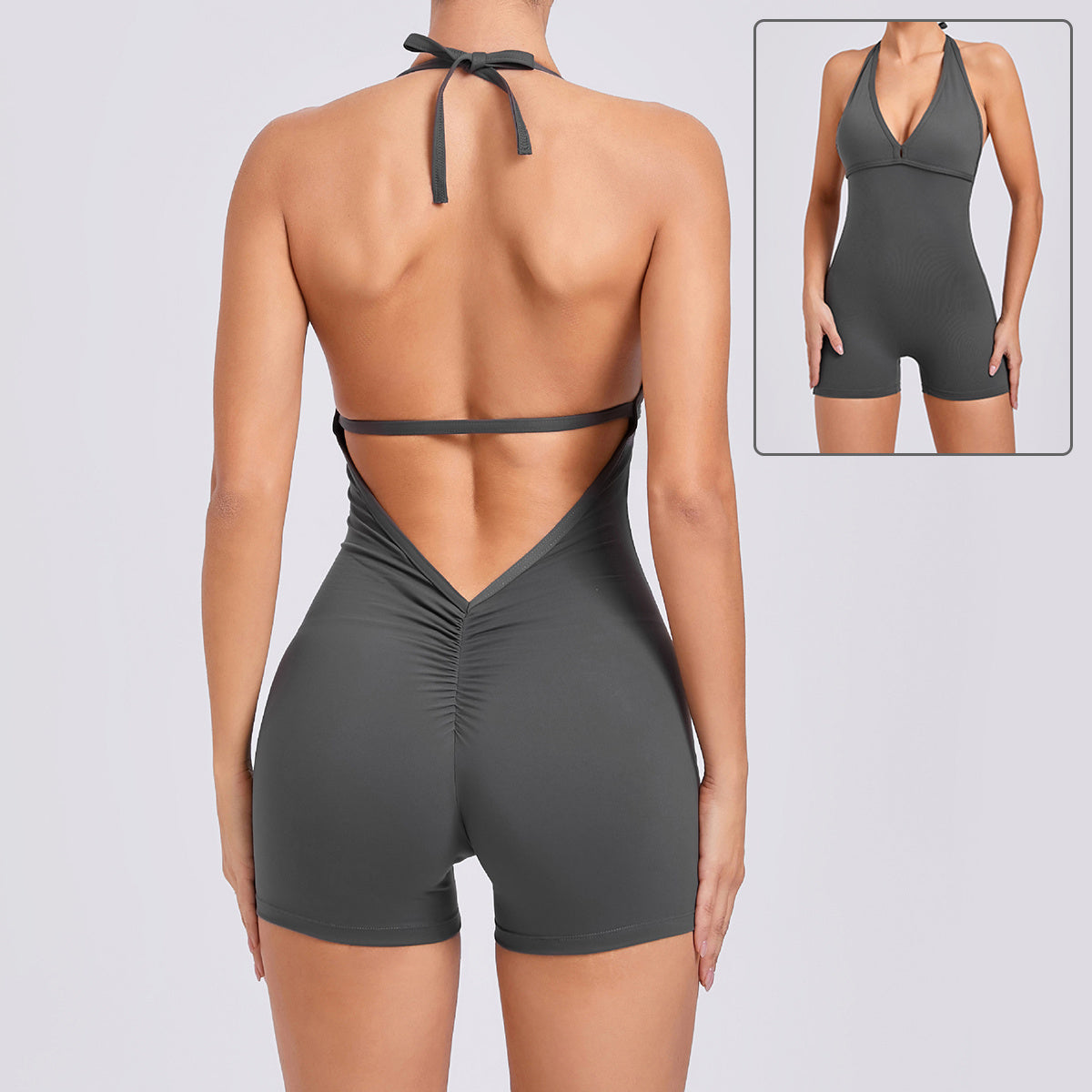 Yoga Pants Halter Neck Jumpsuit Back Shorts  Yazijico™