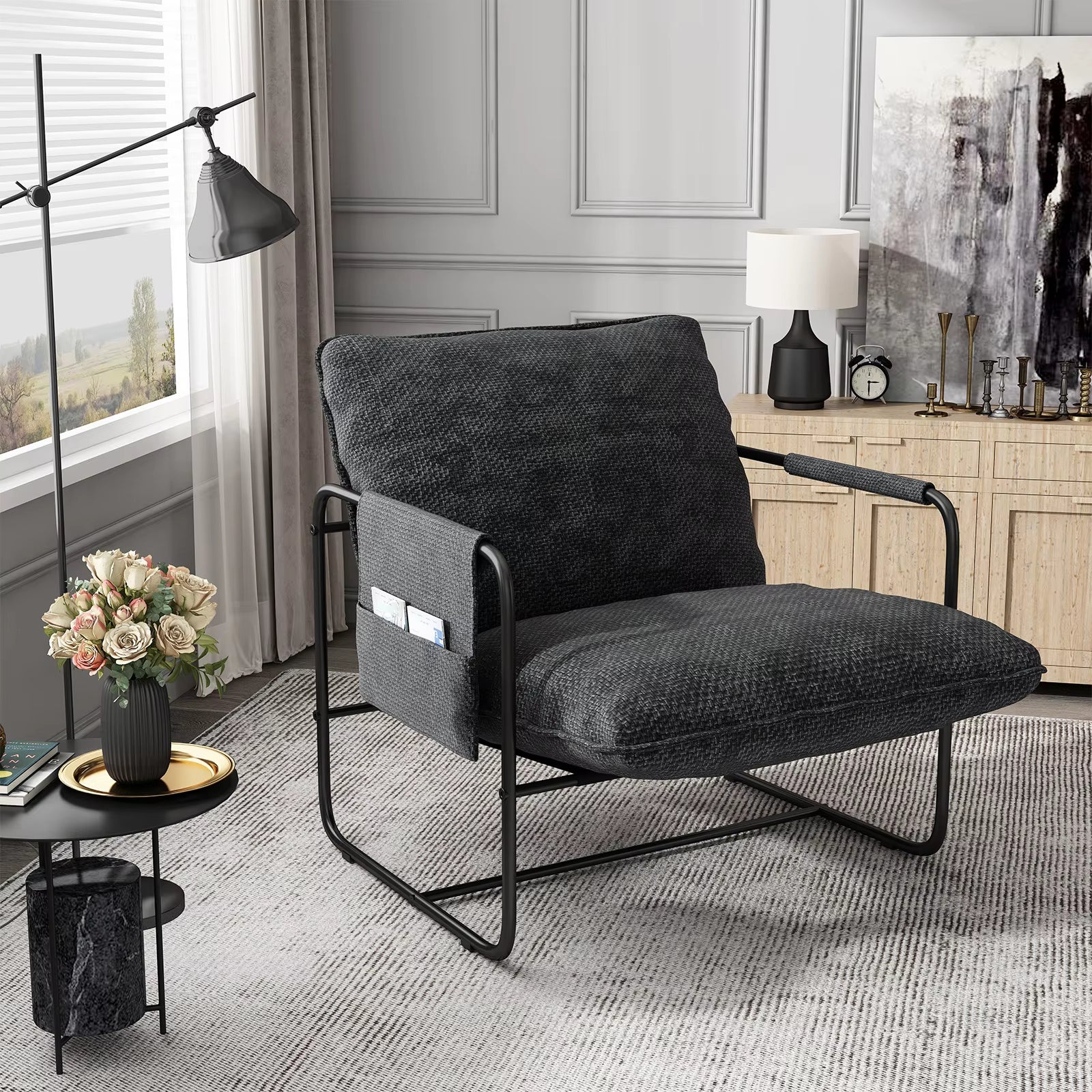 Nordic Style Iron Frame Armchair Reclining | Yazijico™