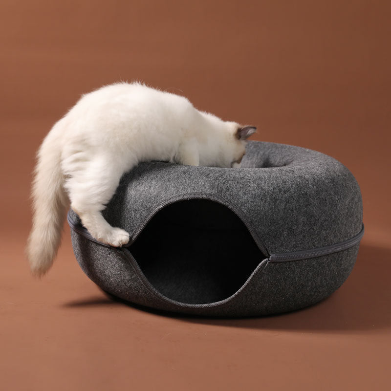 Tunnel Interactive Toy Grey Felt Cat Nest | Yazijico™