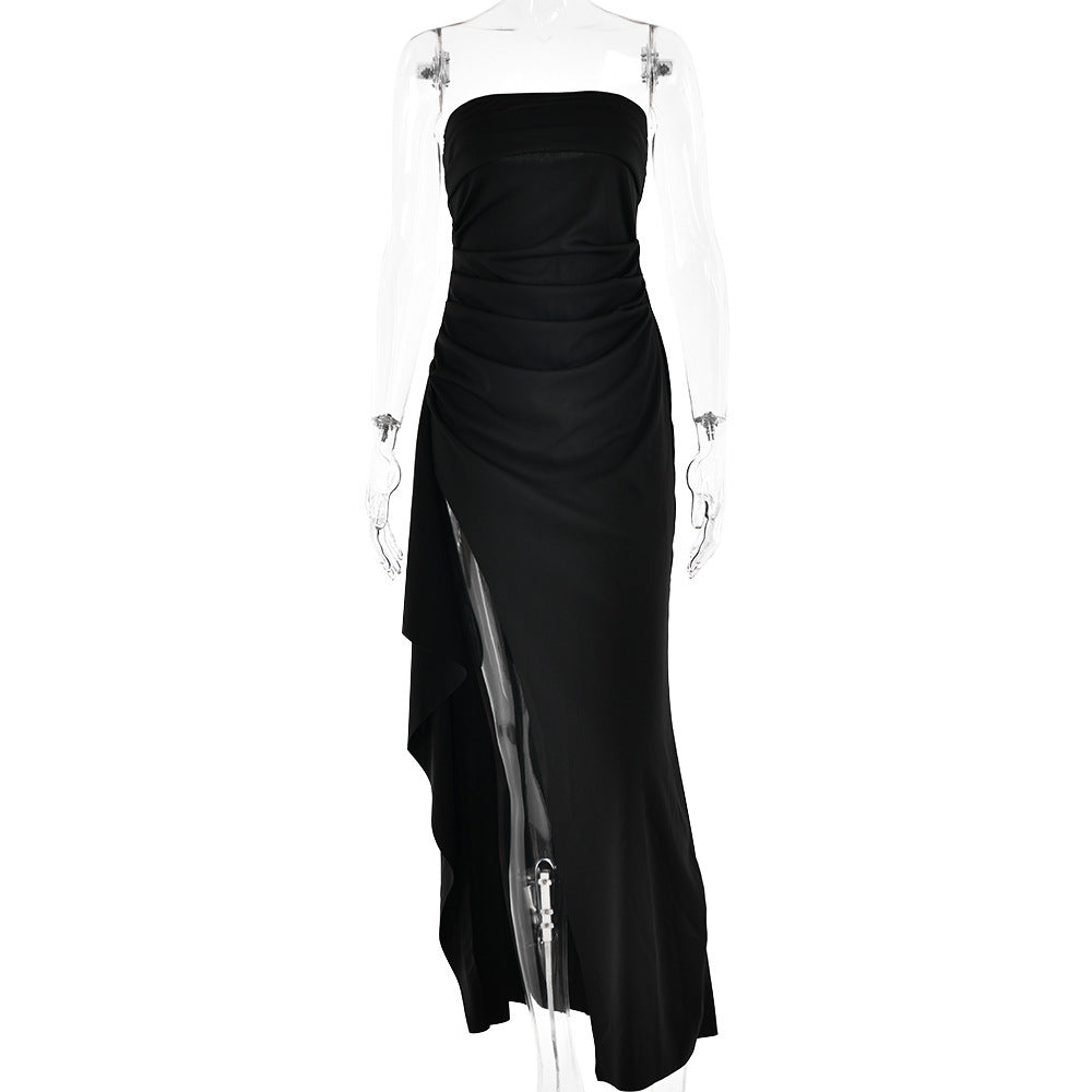 Strapless Split Long Dress Summe Pleated  | Yazijico™