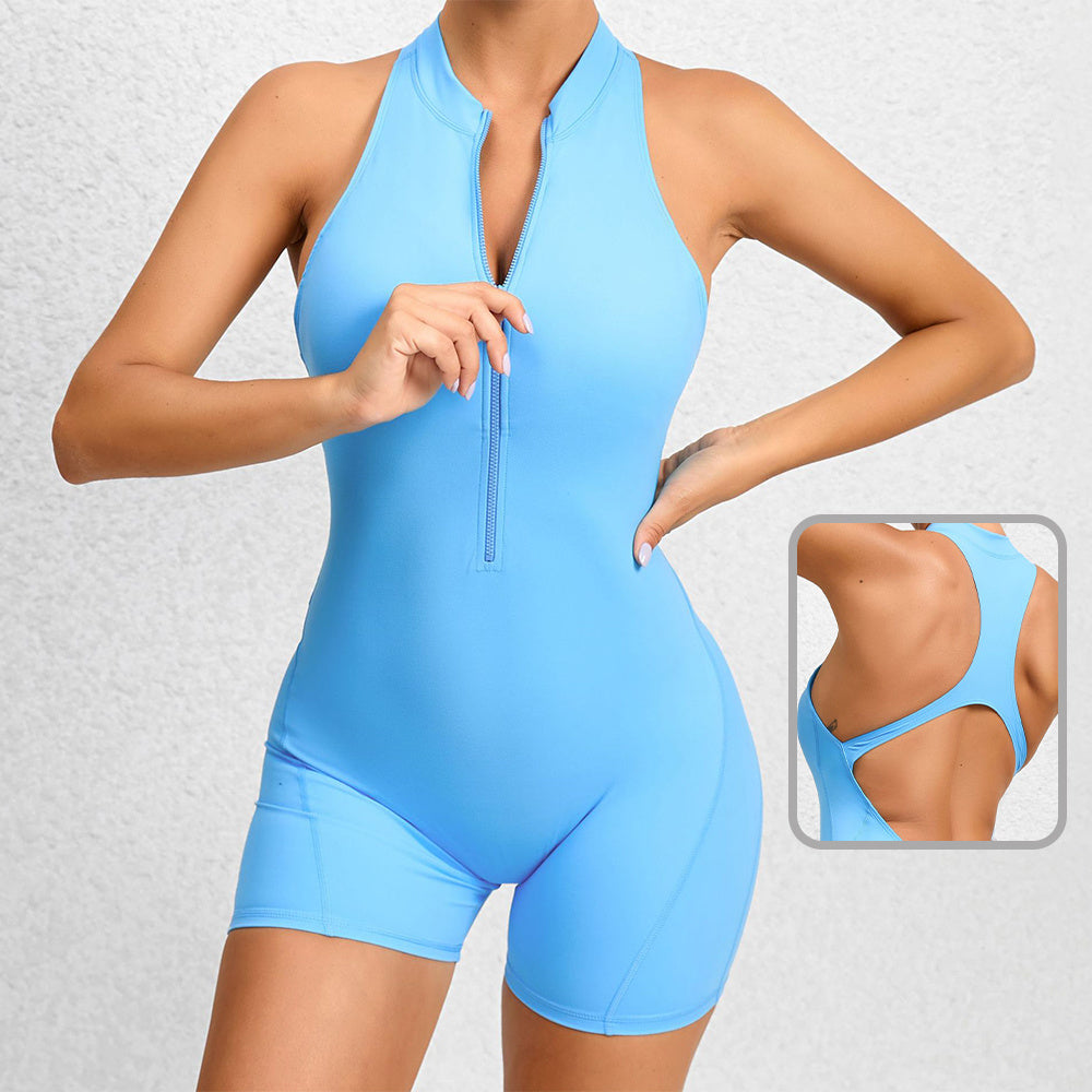 Zippered Yoga Fitness Shorts Jumpsuit Sleeveless Yazijico™