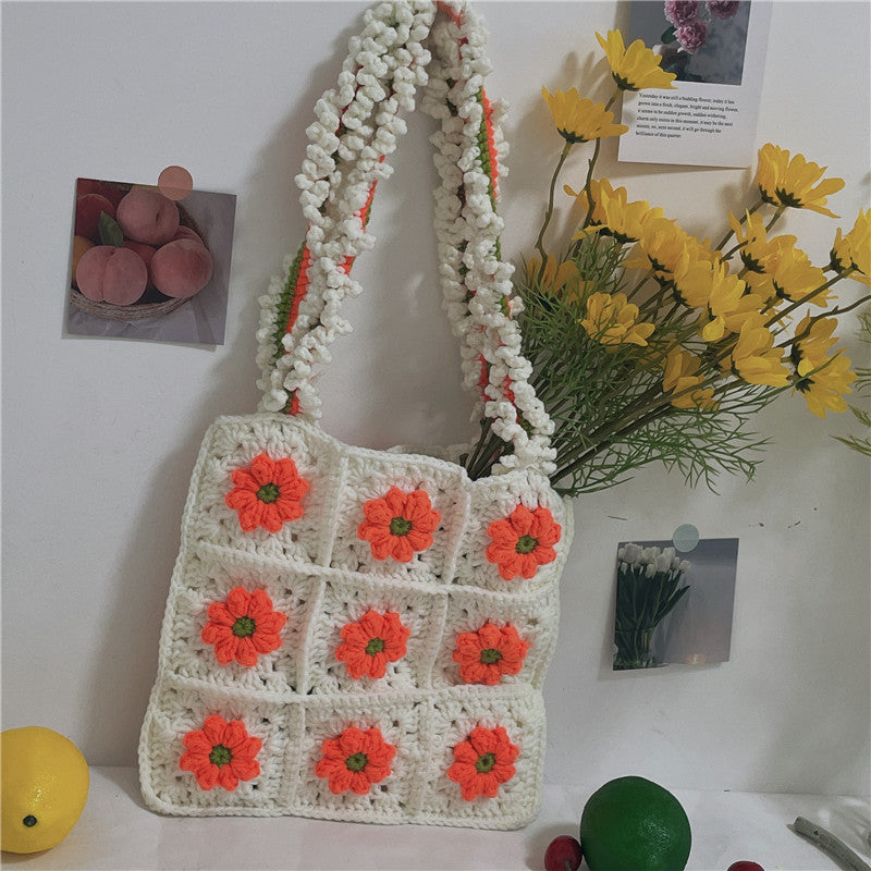Hand Made Women's Bag Chrysanthemum Yarn Crochet | Yazijico™