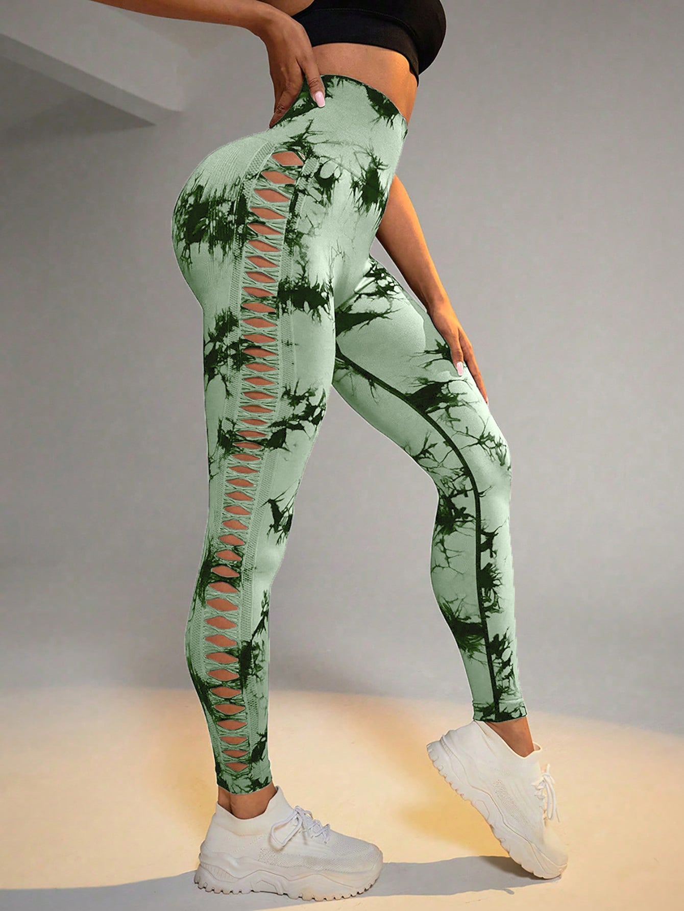 Cut Out Side Hollow Tie Dyed Yoga Pants | Yazijico™