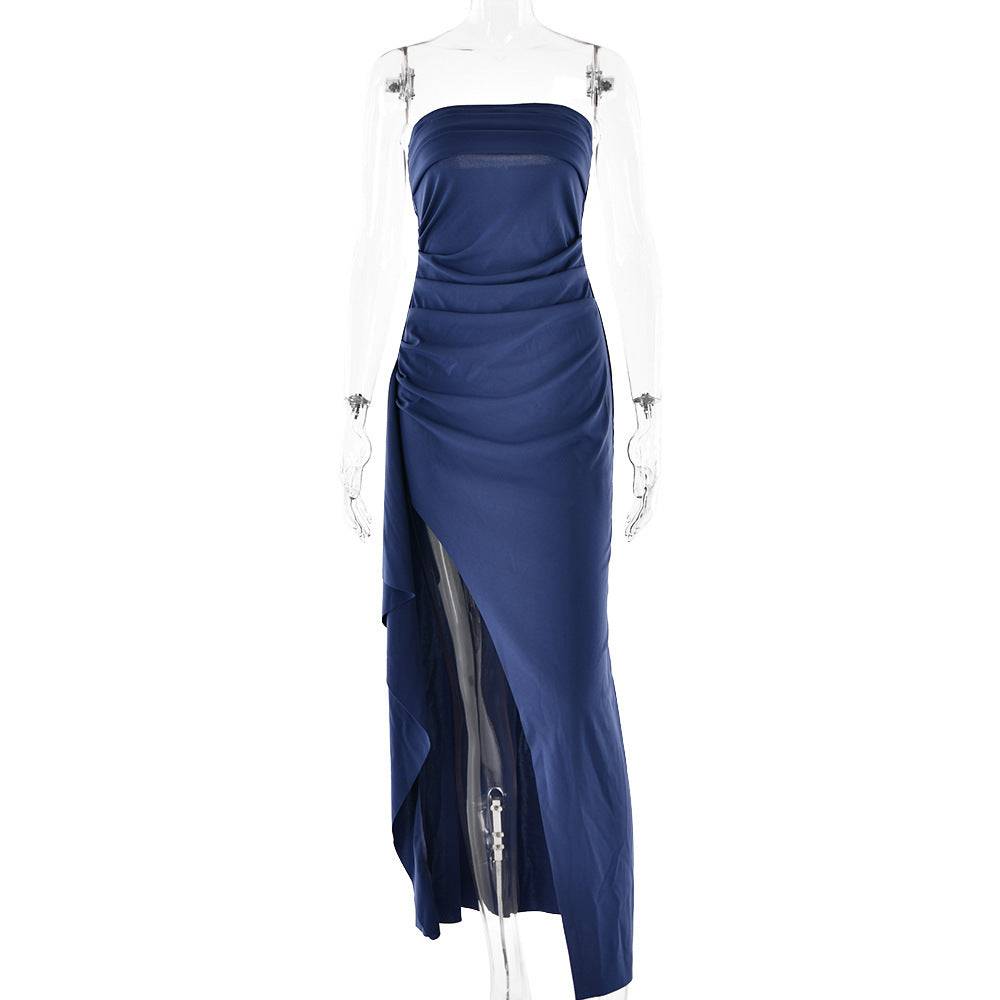 Robe longue bustier fendue et plissée | Yazijico™