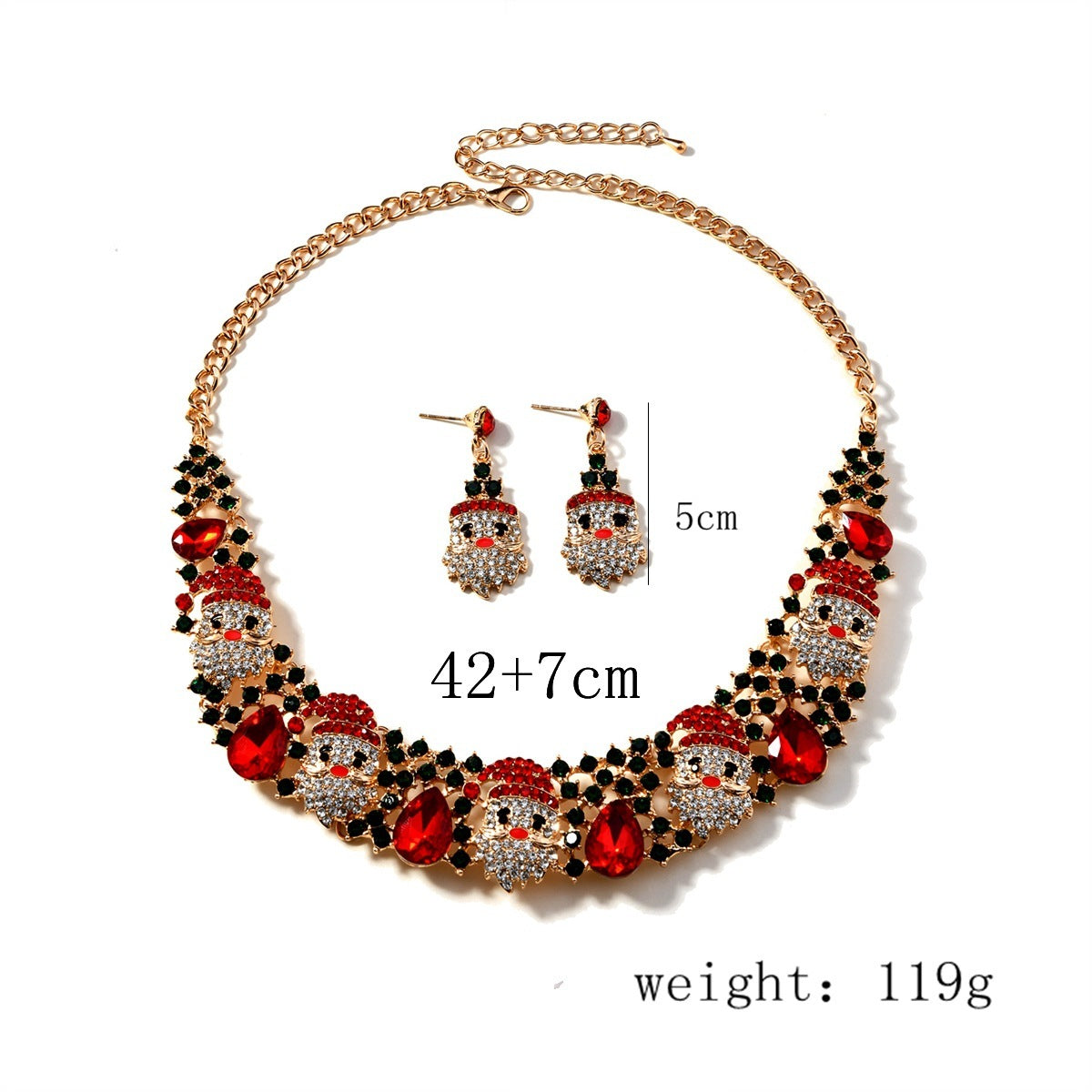 Christmas Necklace Earrings Set With Colored Rhinestones | Yazijico™