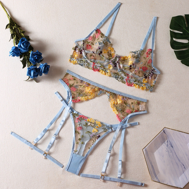 Lingerie Ellolace, ensemble 3 pièces en dentelle transparente brodée | Yazijico™