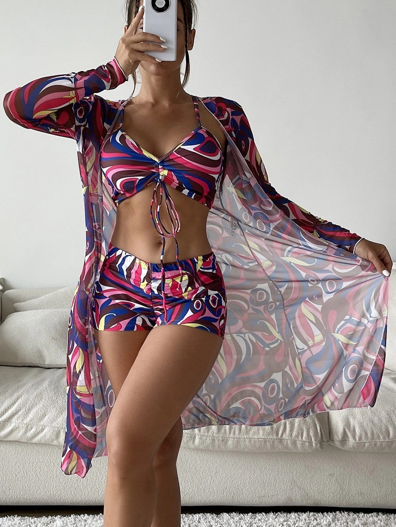 Swimsuit Bikini With Long Sleeve Cardigan  Yazijico™