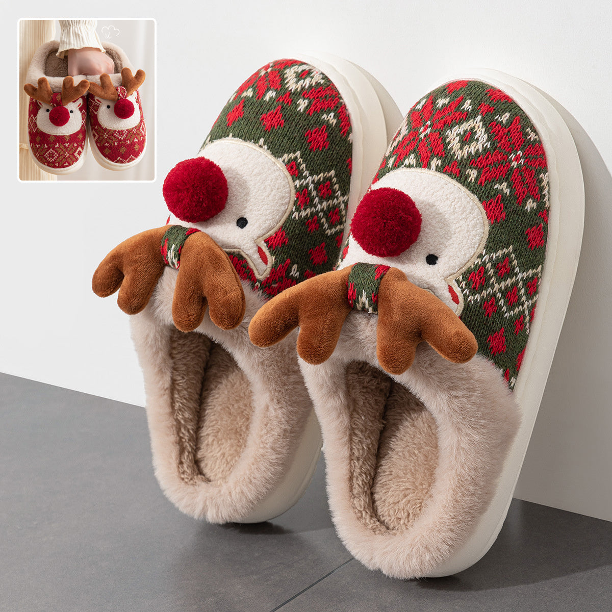 Cute Christmas Elk Plush Slippers Winter | Yazijico™