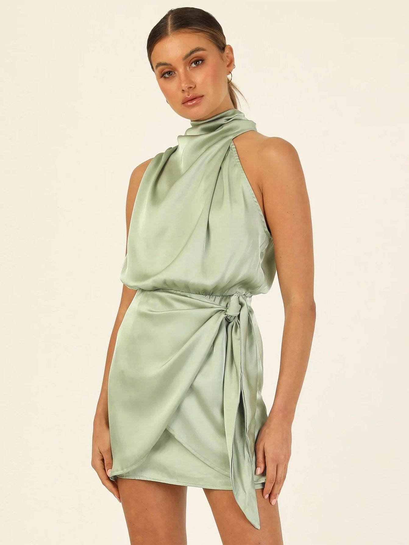 Satin Tied Slim Fit Socialite Dress Fashion| Yazijico™