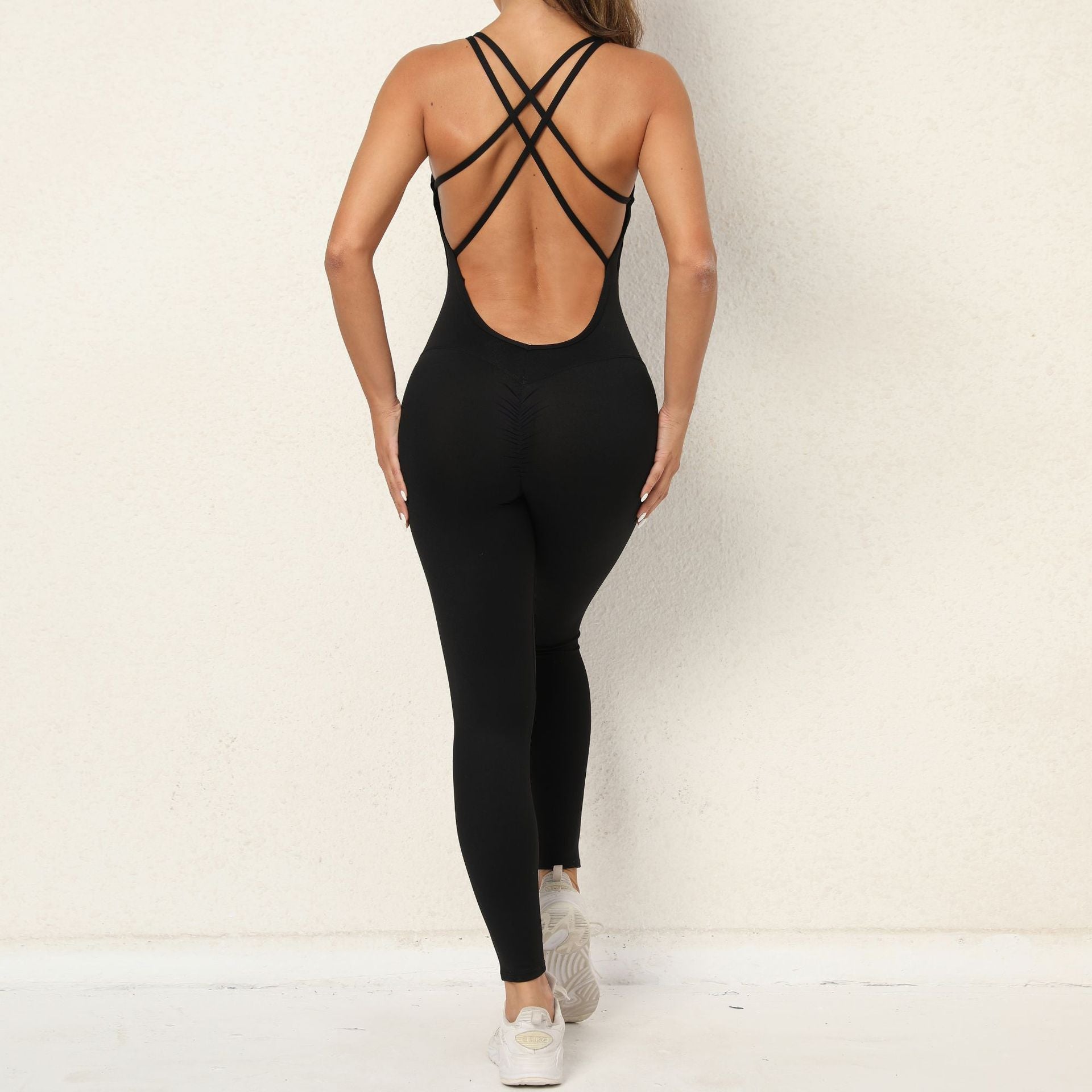 Yoga Jumpsuit With Cross-strap Back Design   Yazijico™