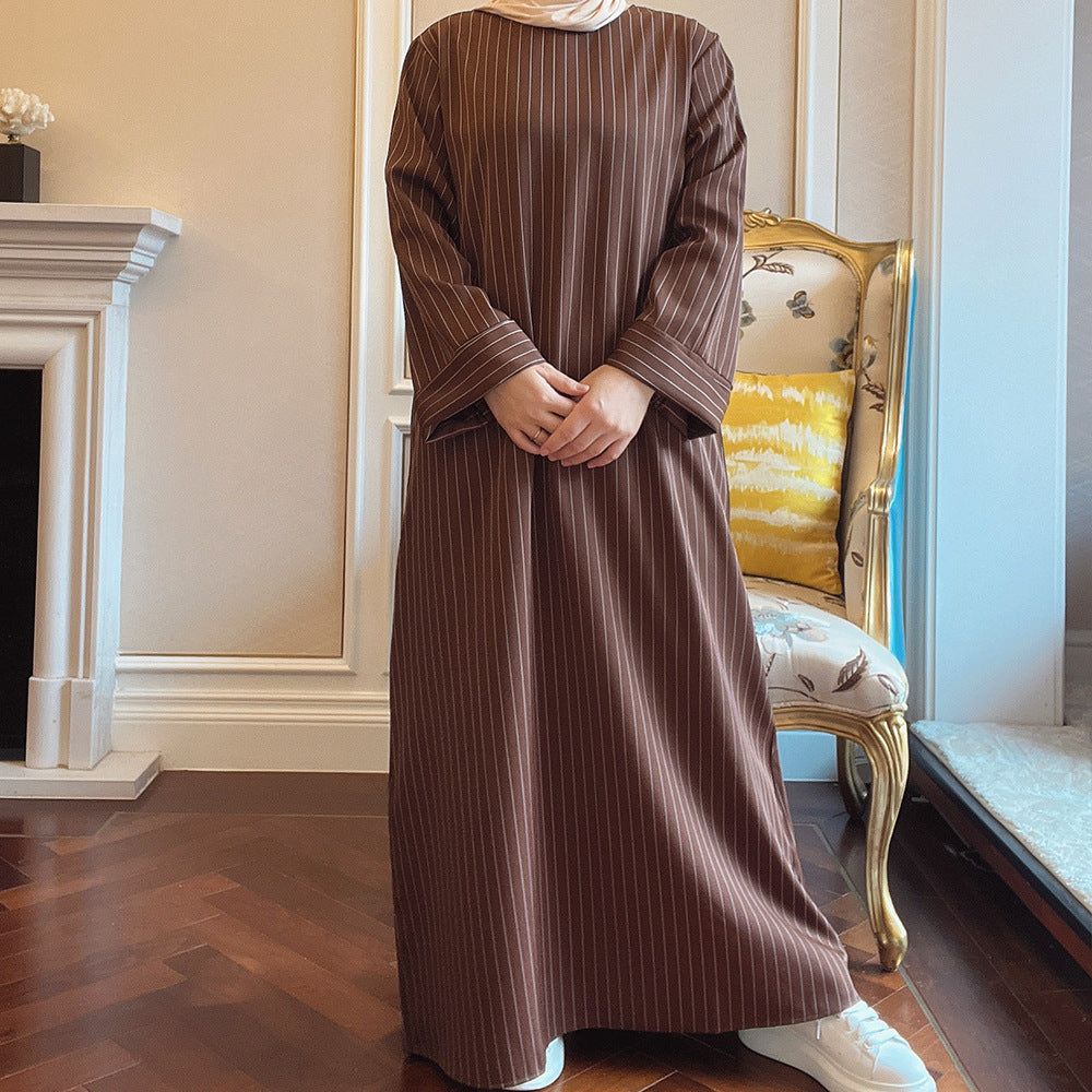 Middle East Stripe Tunneled Long Dress Women   Yazijico™