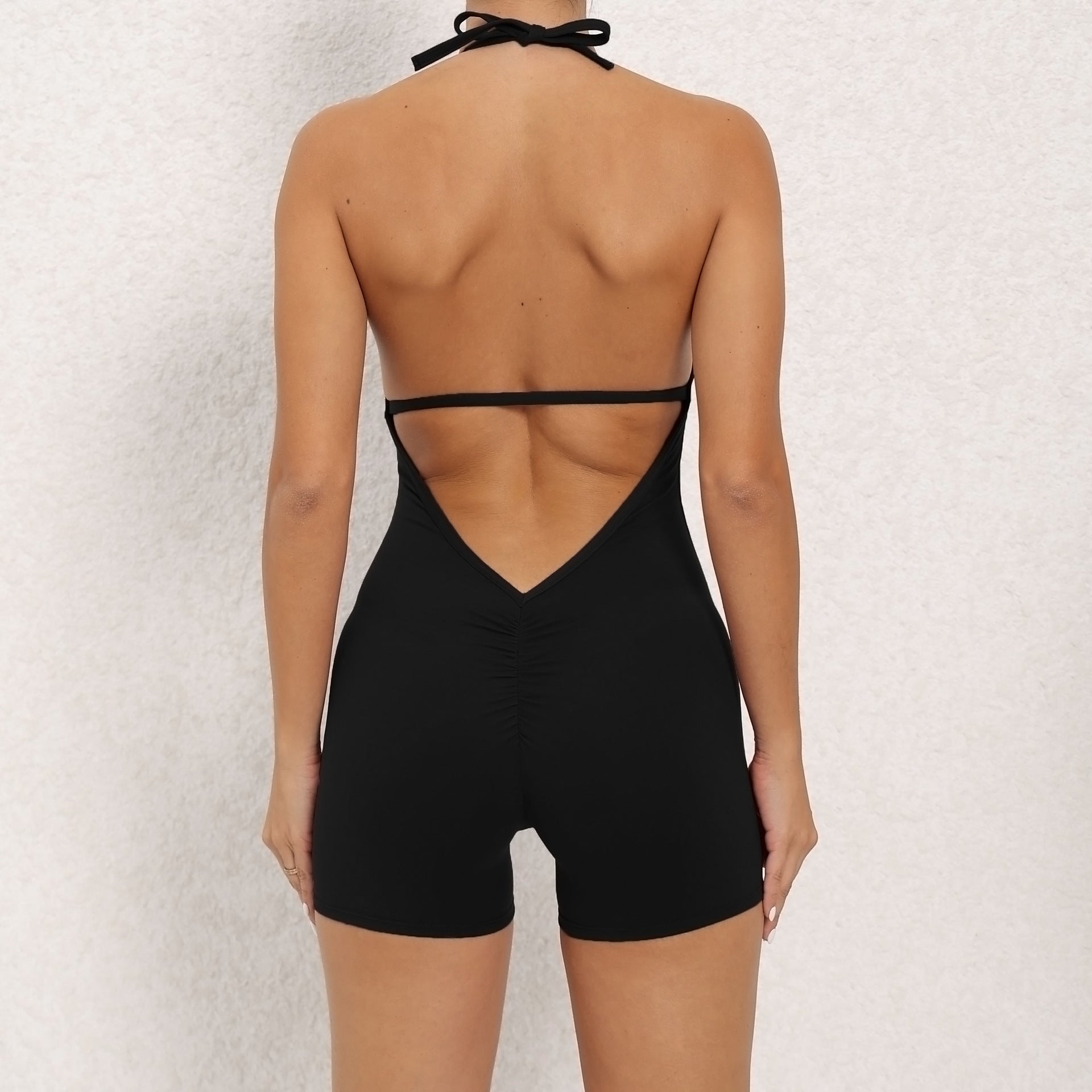 Yoga Pants Halter Neck Jumpsuit Back Shorts | Yazijico™