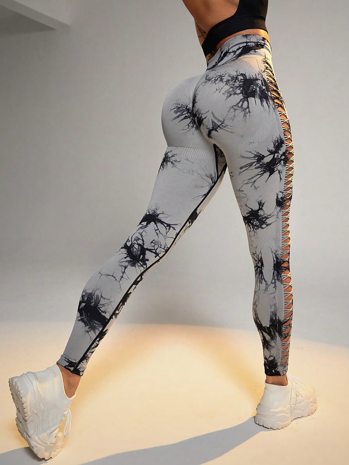 Cut Out Side Hollow Tie Dyed Yoga Pants | Yazijico™