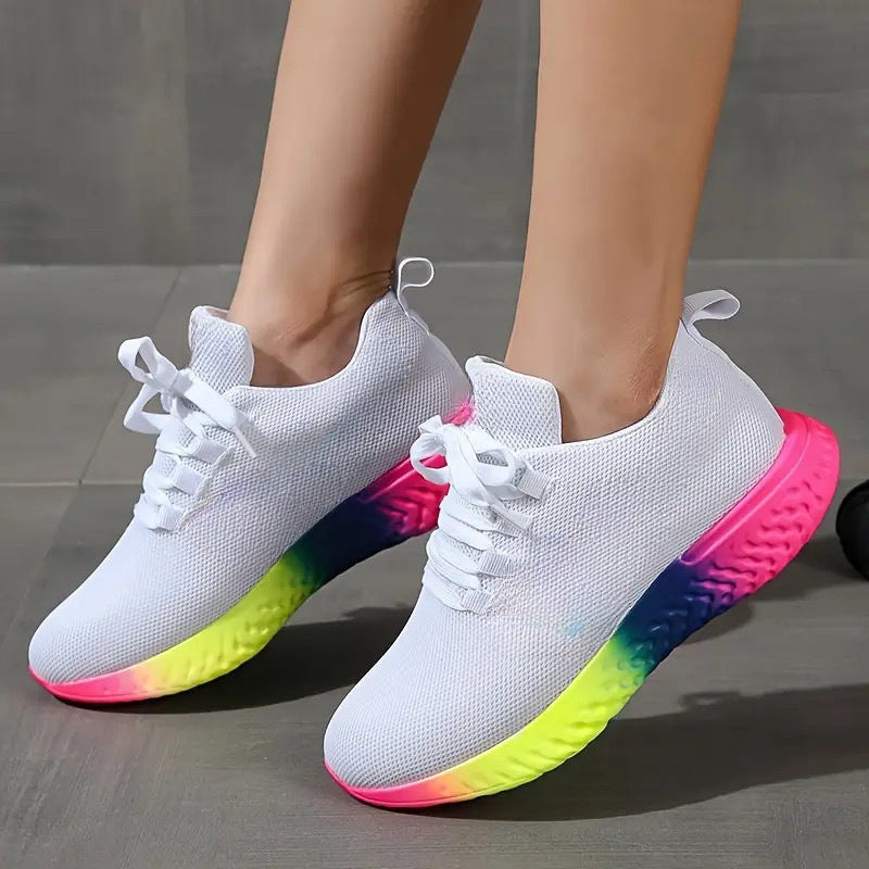 Sneakers Lace-up Mesh With Rainbow Sole | Yazijico™