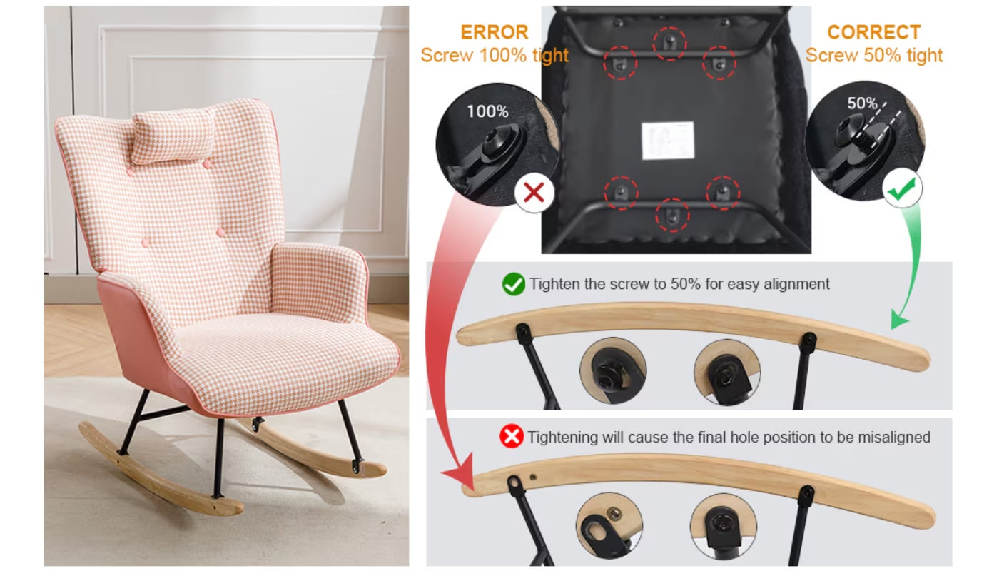Rocking Chair, Soft Houndstooth Fabric Leather | Yazijico™