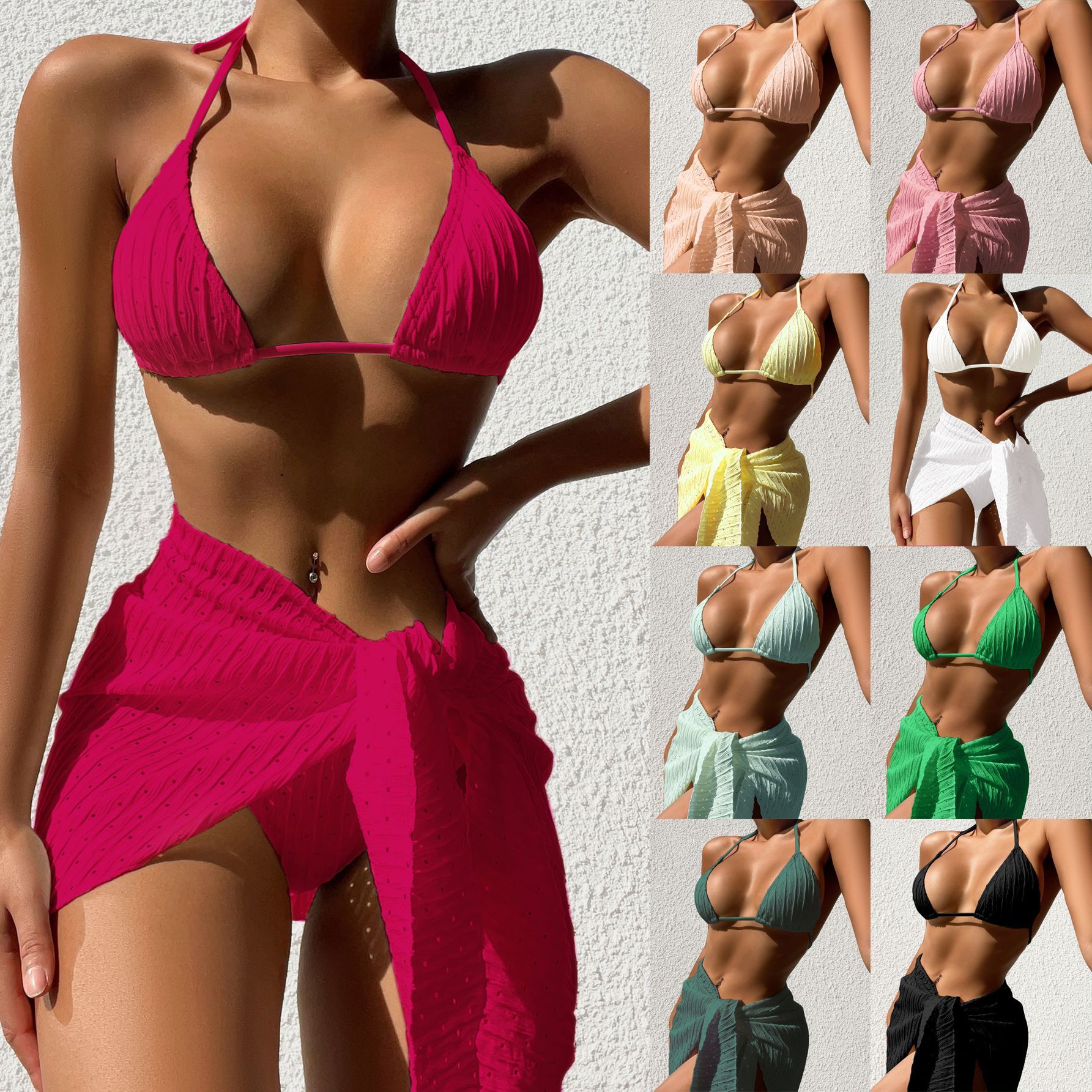 Swimsuit Set Beach Solid Color Sexy Backless 3pcs  Yazijico™