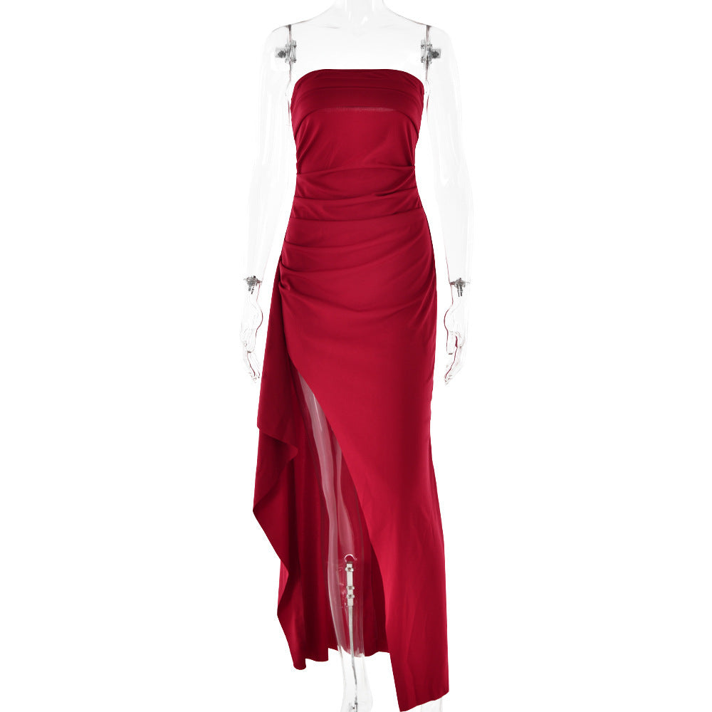 Robe longue bustier fendue et plissée | Yazijico™