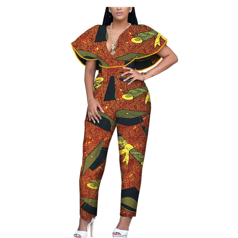 African Ethnic Printing Batik Cotton Plus Size Fashion Jumpsuit