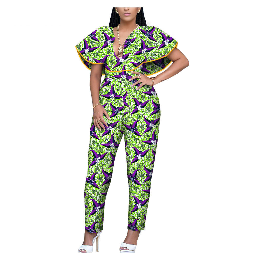 African Ethnic Printing Batik Cotton Plus Size Fashion Jumpsuit