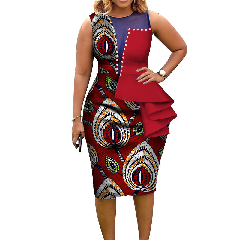 African Fashion Women Bain Riche African Cotton Printed Sleeveless Tight Dress