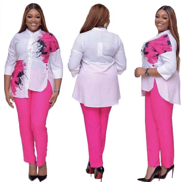 African Women Fashion Suits Print Shirt and Pants Set