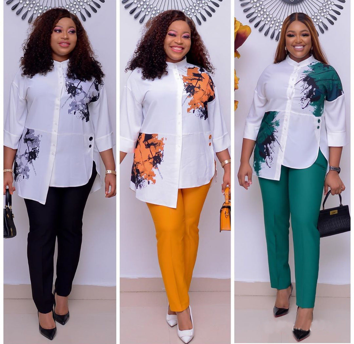 African Women Fashion Suits Print Shirt and Pants Set