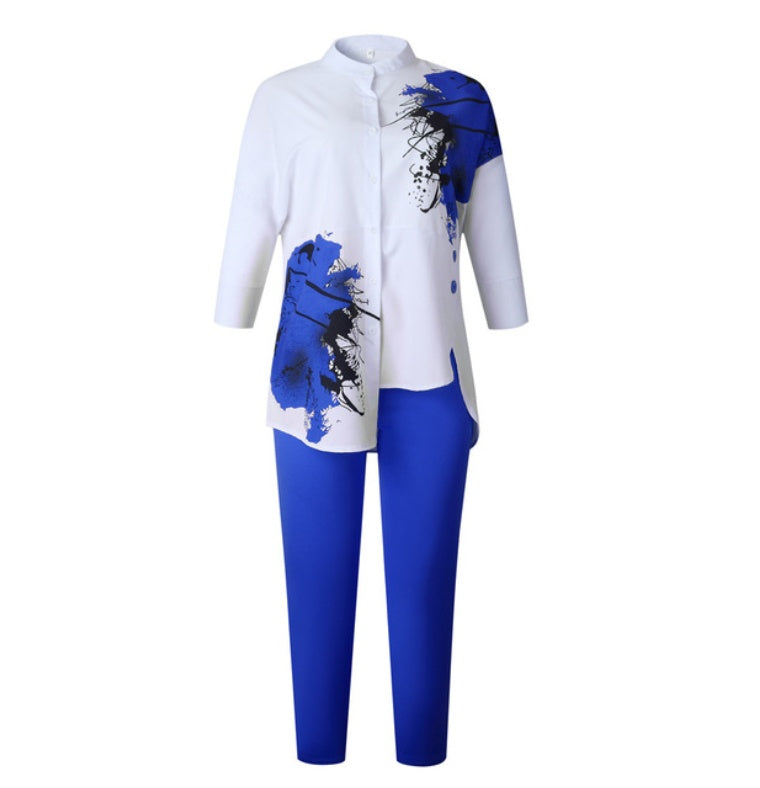 African Women Fashion Suits Print Shirt and Pants Set