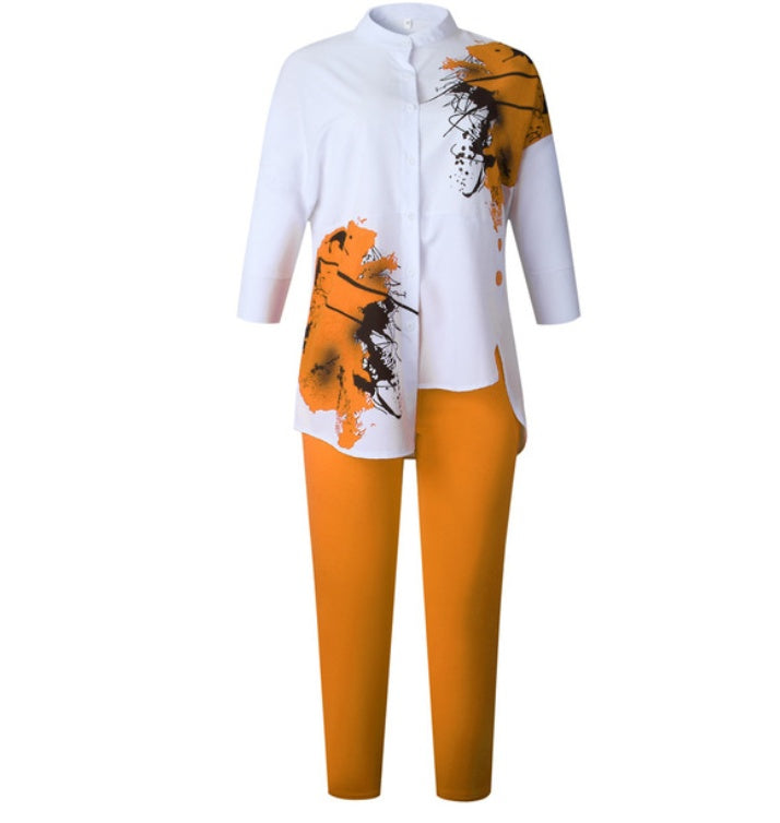 African Women Fashion Suits Print Shirt and Pants Set