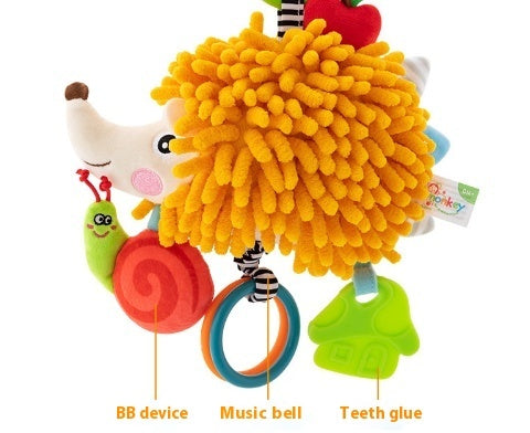 Colorful baby toy with various interactive elements on a white background