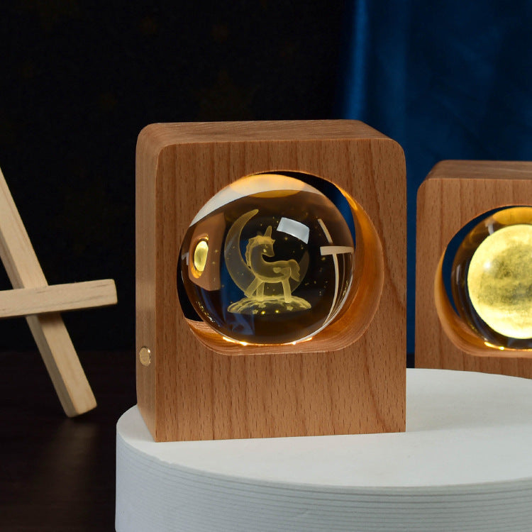 Beech Crystal Ball Night Light Laser Engraving