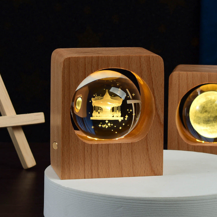 Beech Crystal Ball Night Light Laser Engraving