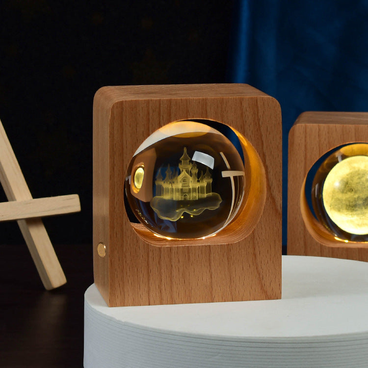 Beech Crystal Ball Night Light Laser Engraving