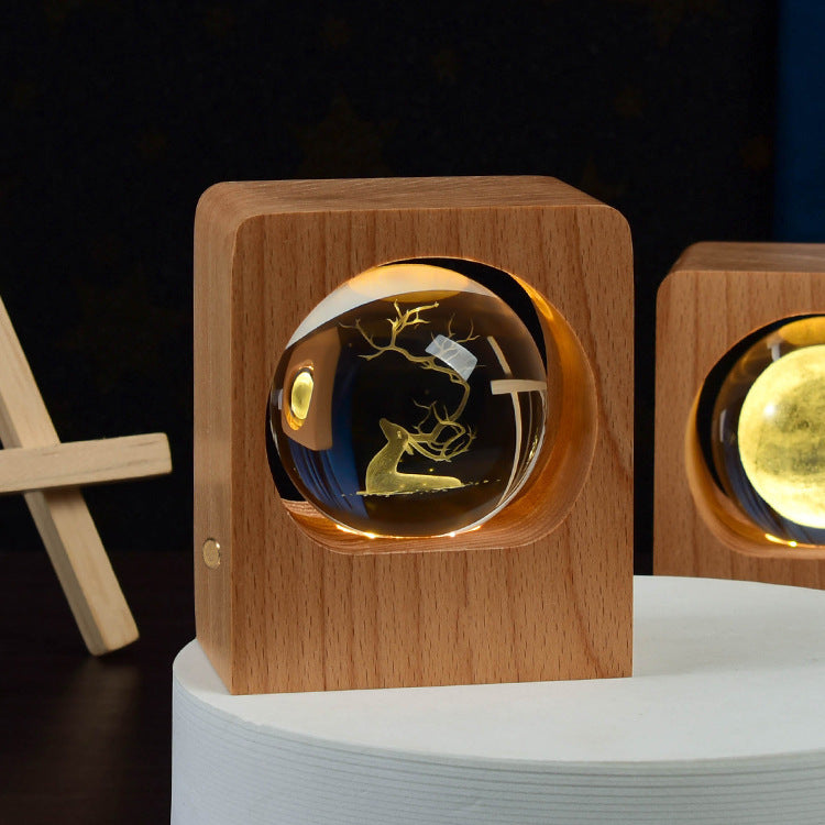 Beech Crystal Ball Night Light Laser Engraving