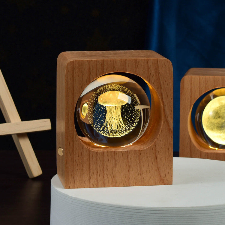 Beech Crystal Ball Night Light Laser Engraving