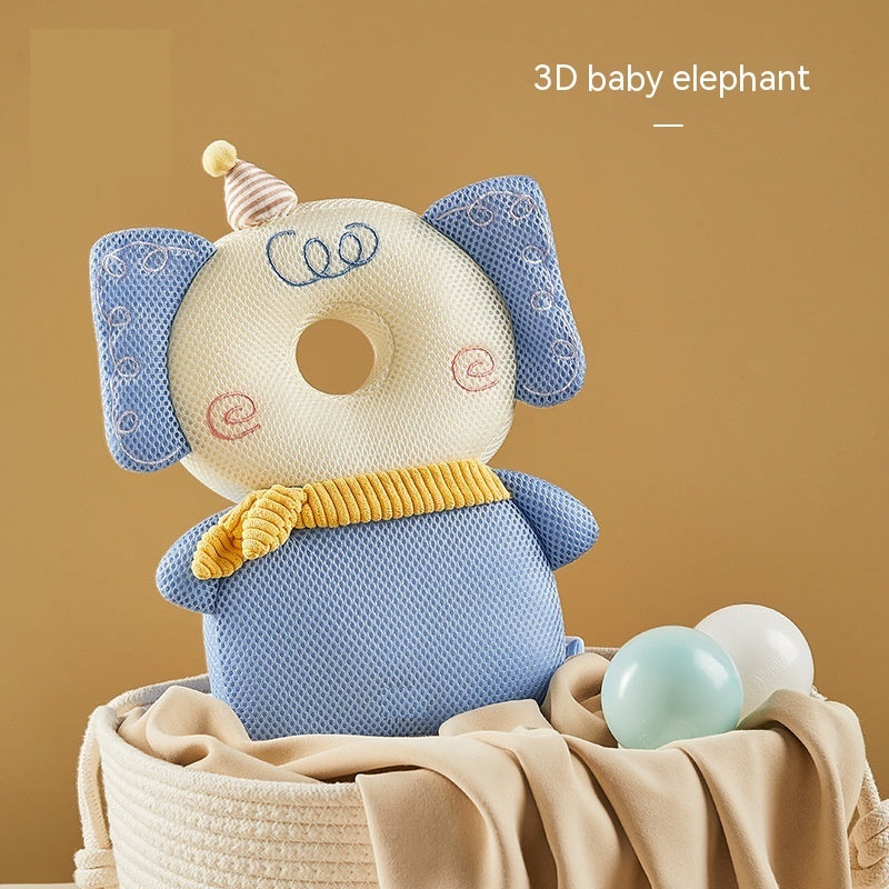 3D baby elephant plush toy with blue ears and yellow sweater on a brown background