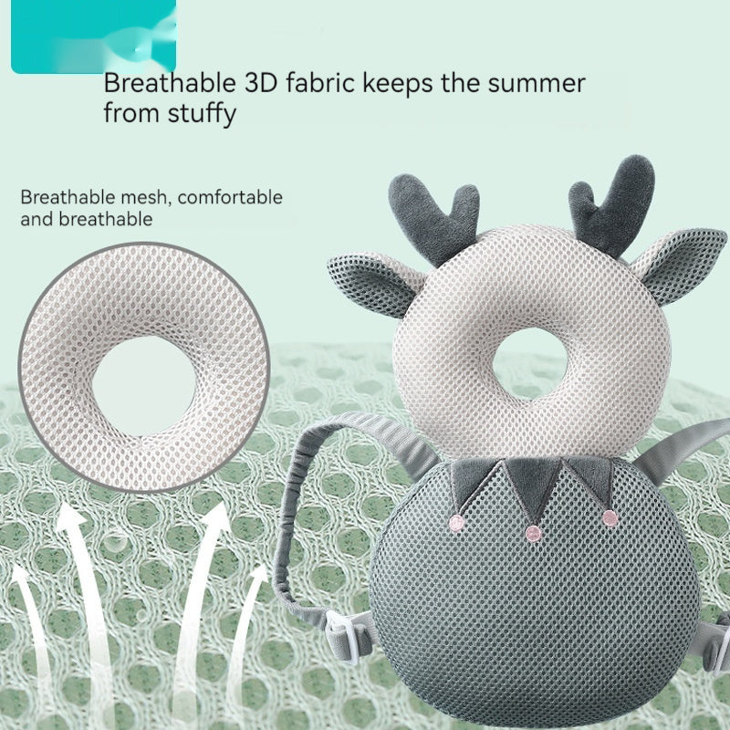 Deer-shaped pillow with breathable 3D fabric on a textured green background