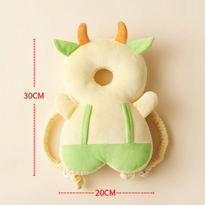 Plush dinosaur toy with measurements on a beige background