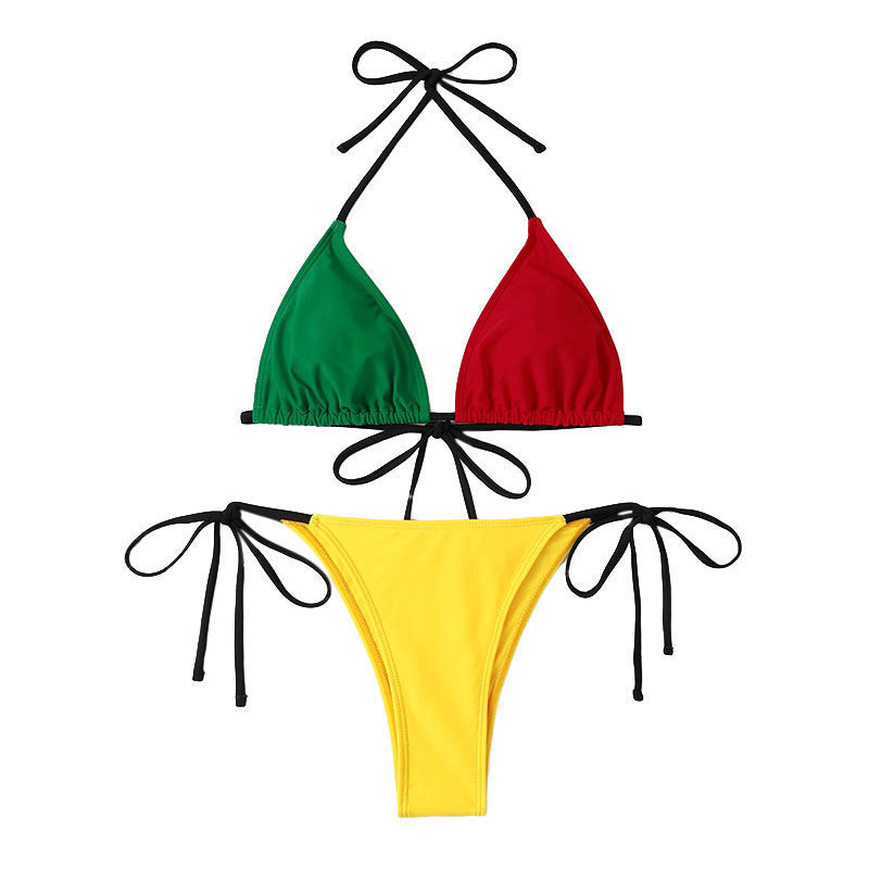 Color Contrast Patchwork Bikini Tether Swimsuit