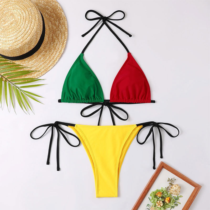 Color Contrast Patchwork Bikini Tether Swimsuit