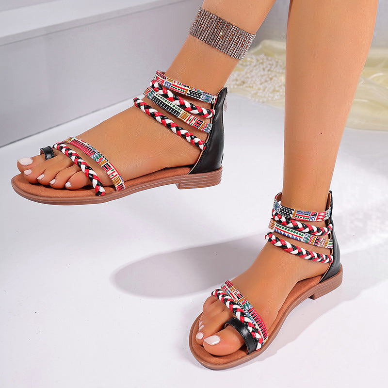 Ethnic Style Flat Sandals Clip Toe Weave-straped