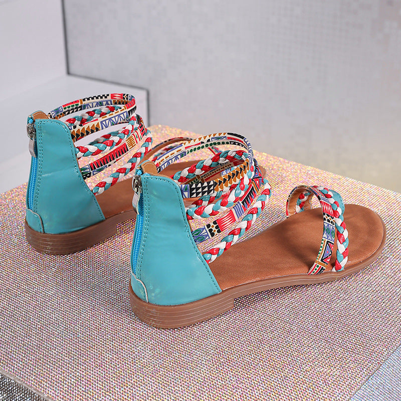 Ethnic Style Flat Sandals Clip Toe Weave-straped